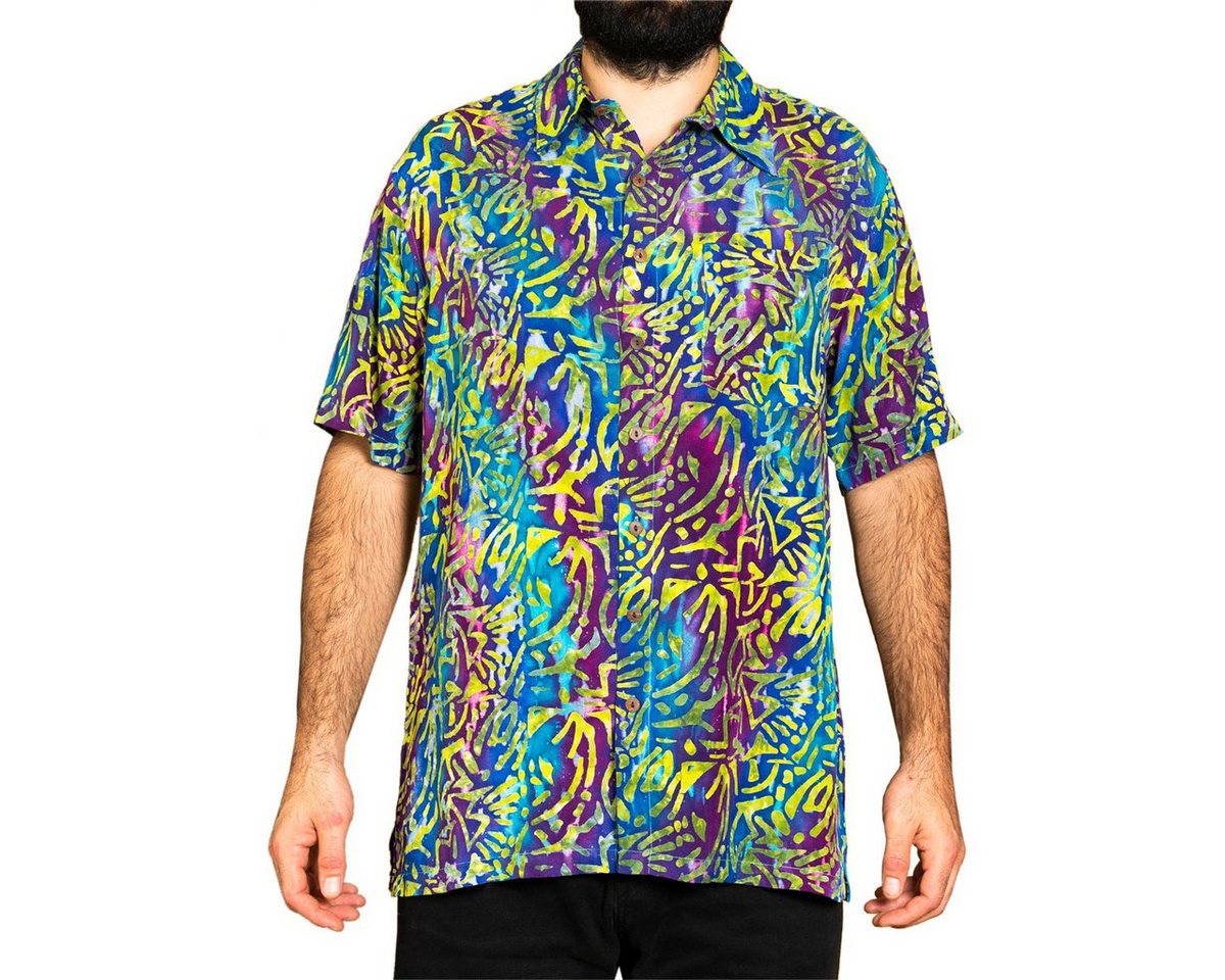 PANASIAM Hawaiihemd Kurzarmhemd mit Kragen Wachsbatik Herren Hemd in lebendigen Mustern und leuchtenden Farben langlebiges Sommerhemd Freizeithemd von PANASIAM