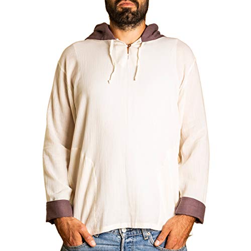 PANASIAM Hooded Shirt H01, Cotton, Natural-White, XL, Longsleeve von PANASIAM