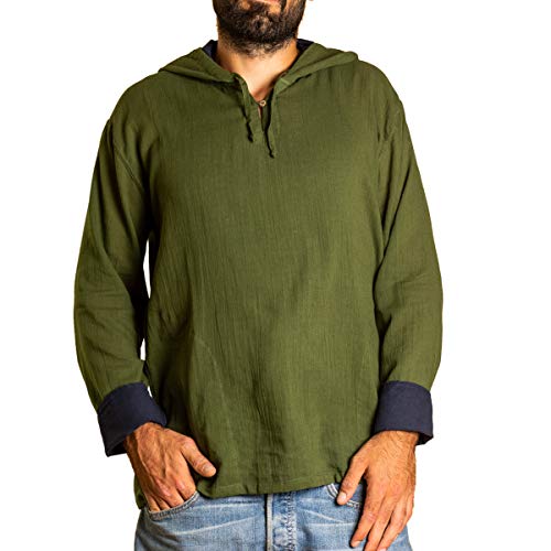 PANASIAM Hooded Shirt H01, Cotton, Olivegreen, L, Longsleeve von PANASIAM