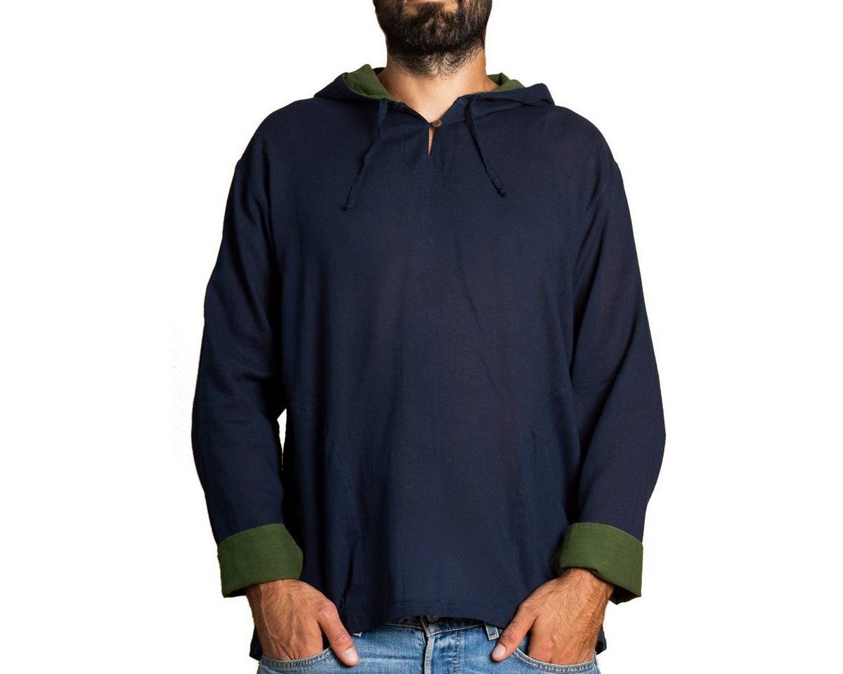 PANASIAM Kapuzenhemd Herren Hoodie mit Kapuze zweifarbig Fischerhemd aus 100% Baumwolle Kapuzenshirt mit Taschen bis Gr. XXL Fisherman Shirt Langarmhemd von PANASIAM