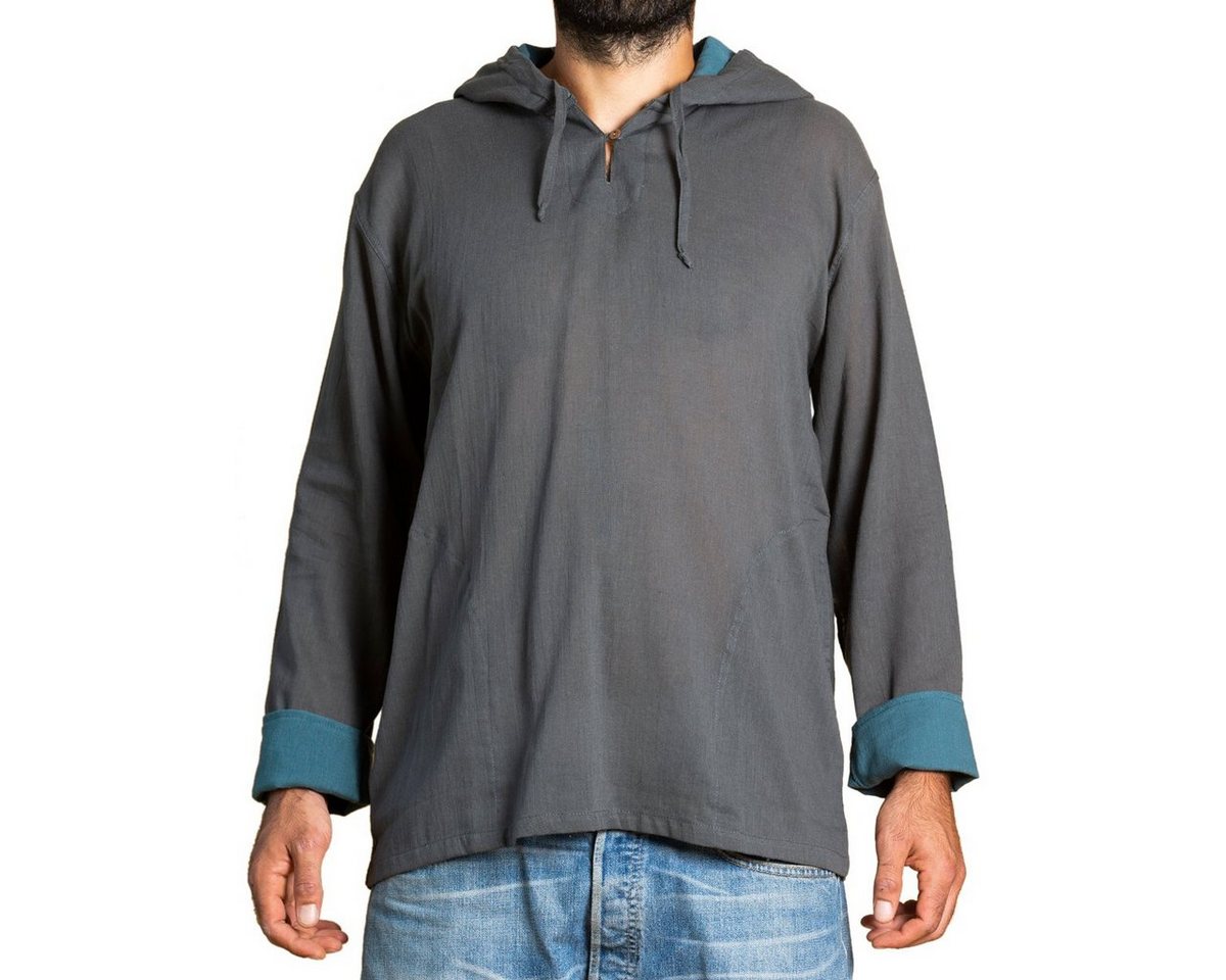 PANASIAM Kapuzenhemd Herren Hoodie mit Kapuze zweifarbig Fischerhemd aus 100% Baumwolle Kapuzenshirt mit Taschen bis Gr. XXL Fisherman Shirt Langarmhemd von PANASIAM