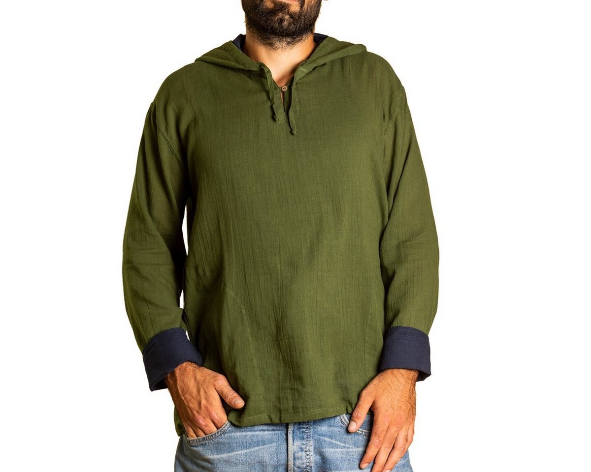 PANASIAM Kapuzenhemd Herren Hoodie mit Kapuze zweifarbig Fischerhemd aus 100% Baumwolle Kapuzenshirt mit Taschen bis Gr. XXL Fisherman Shirt Langarmhemd von PANASIAM