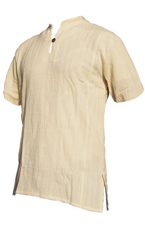 PANASIAM Kurzarmhemd Fischerhemd Ben aus hochwertiger Baumwolle mit Holzknopf Herren Bequemes Freizeithemd Fisherman Shirt von PANASIAM