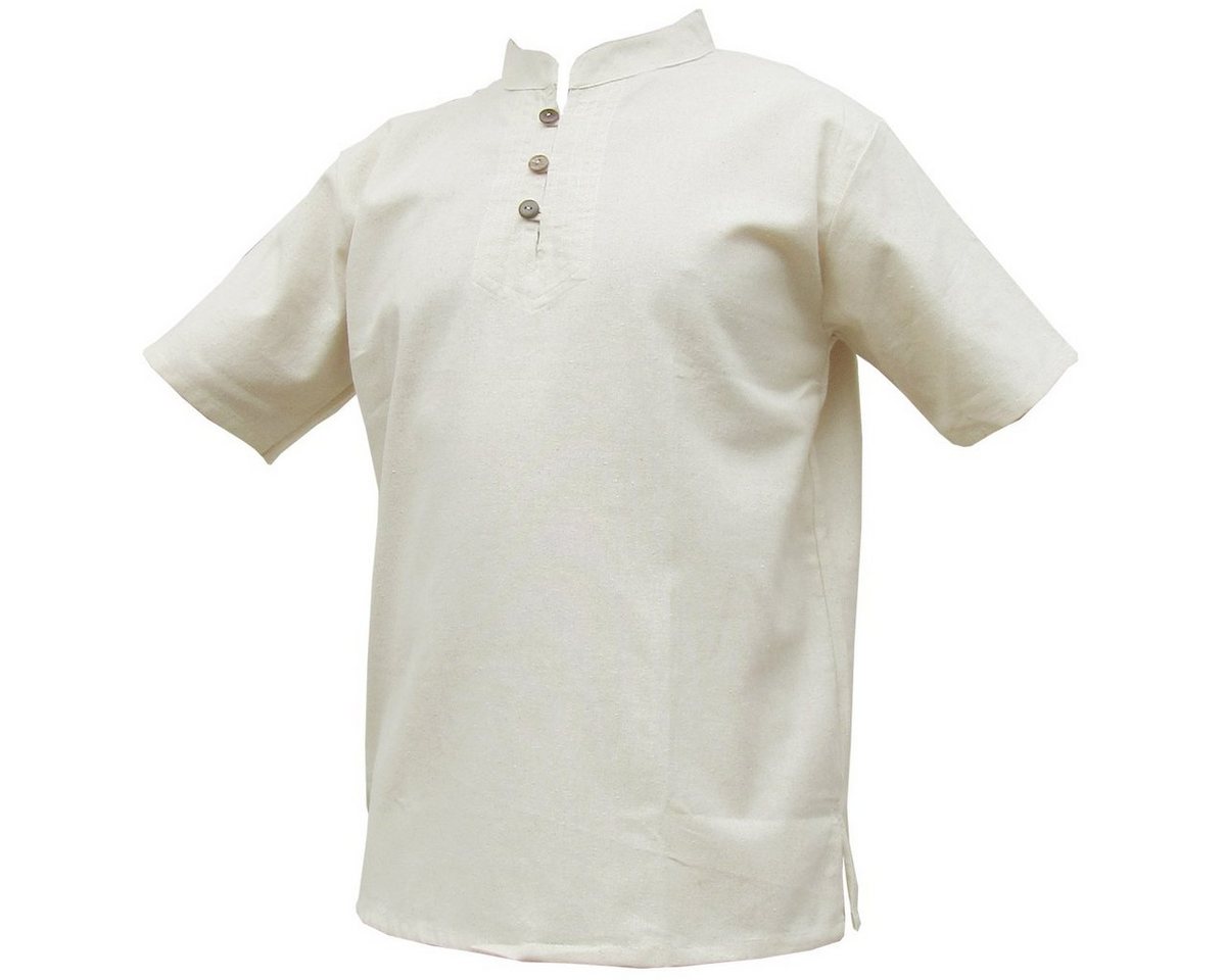 PANASIAM Kurzarmhemd Natur Hemden aus unbehandelter Baumwolle schlichtes Fischerhemd mit Holzknöpfen ungefärbtes Freizeithemd auch als Langarmhemd von PANASIAM