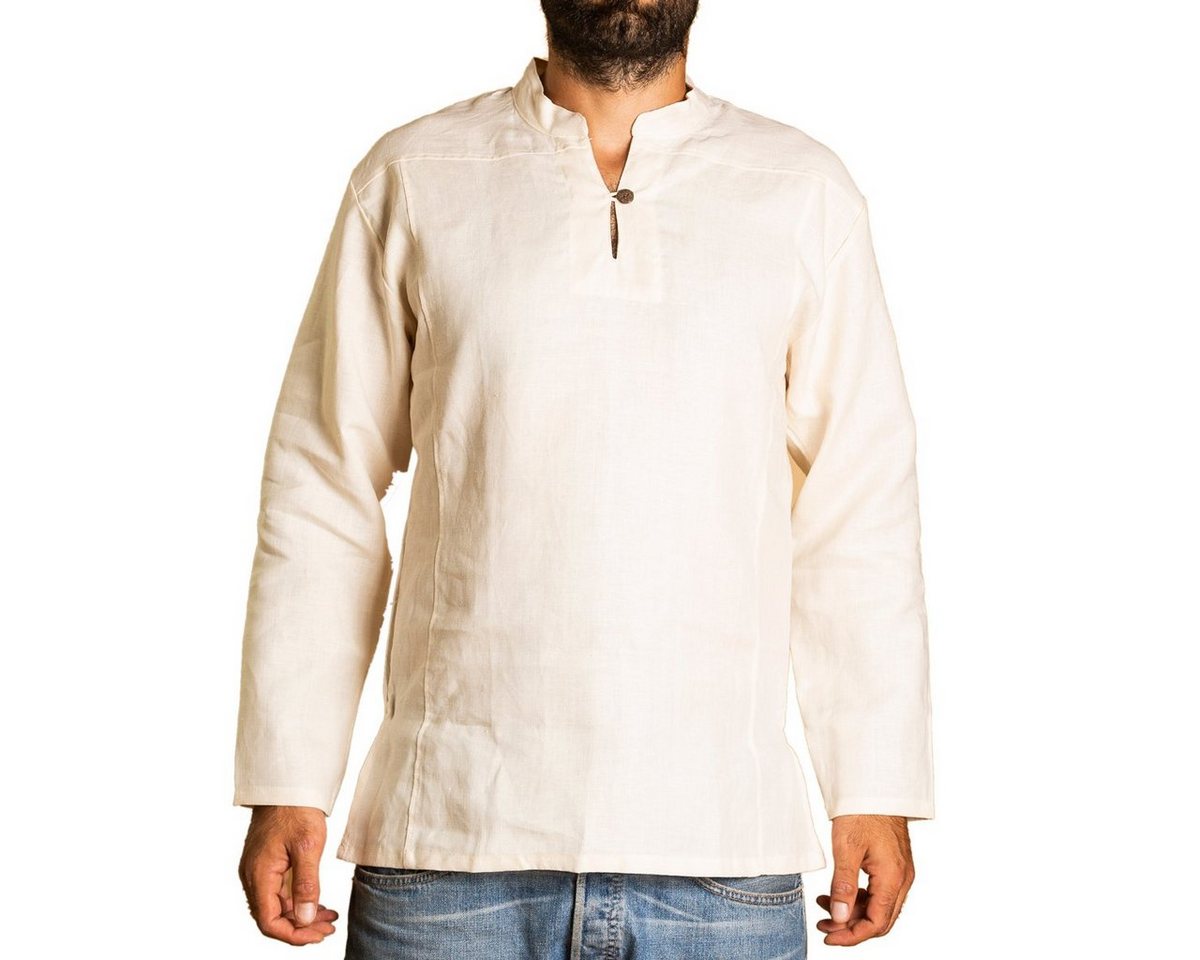 PANASIAM Langarmhemd Fischerhemd aus 100% Hanf mit Holzknopf für Herren leger geschnitten Bequemes Freizeithemd Fisherman Shirt auch als Kurzarmhemd von PANASIAM