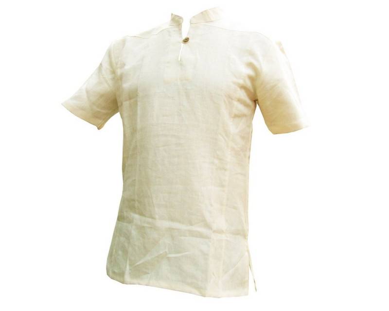 PANASIAM Kurzarmhemd Fischerhemd aus 100% Hanf mit Holzknopf für Herren leger geschnitten Bequemes Freizeithemd Fisherman Shirt auch als Kurzarmhemd von PANASIAM