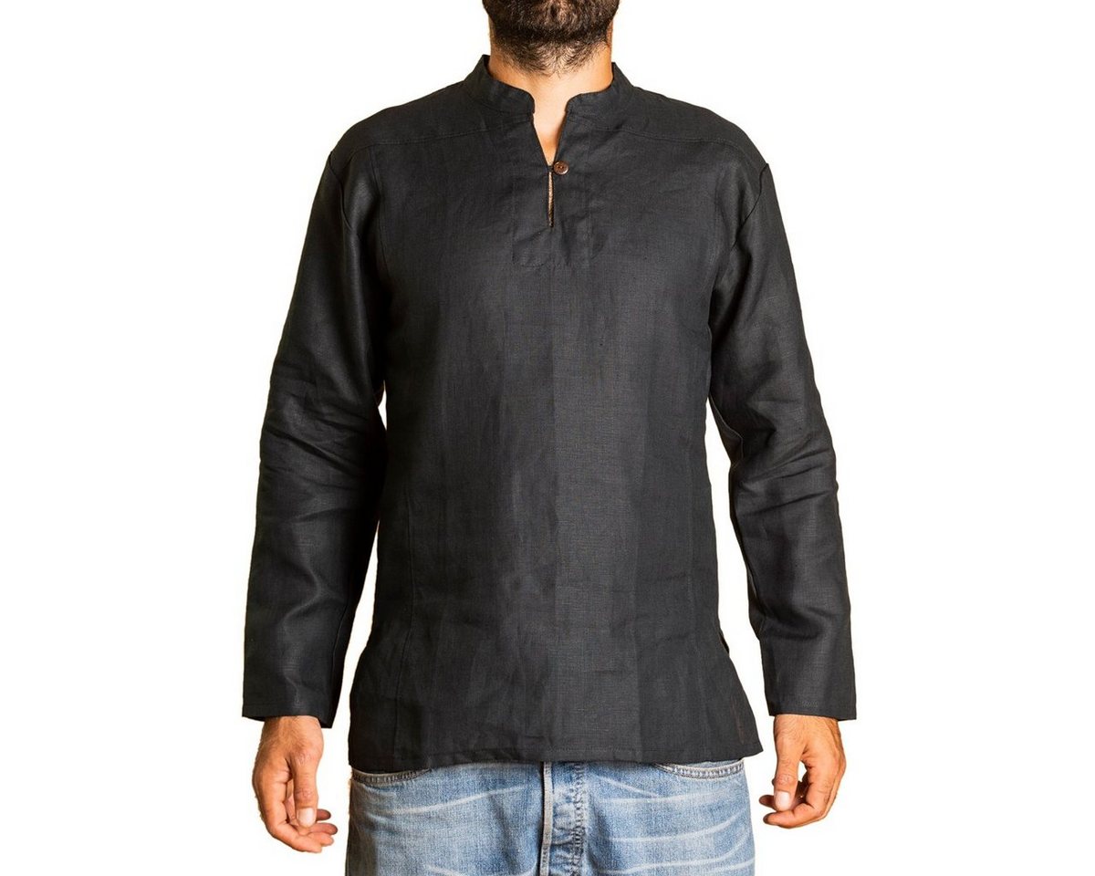 PANASIAM Langarmhemd Fischerhemd aus 100% Hanf mit Holzknopf für Herren leger geschnitten Bequemes Freizeithemd Fisherman Shirt auch als Kurzarmhemd von PANASIAM