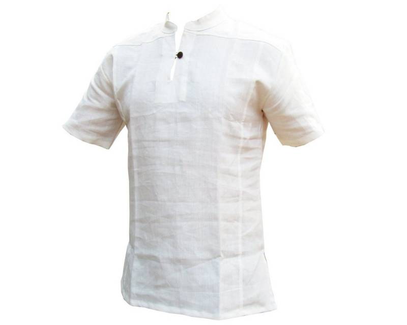 PANASIAM Kurzarmhemd Fischerhemd aus 100% Hanf mit Holzknopf für Herren leger geschnitten Bequemes Freizeithemd Fisherman Shirt auch als Kurzarmhemd von PANASIAM