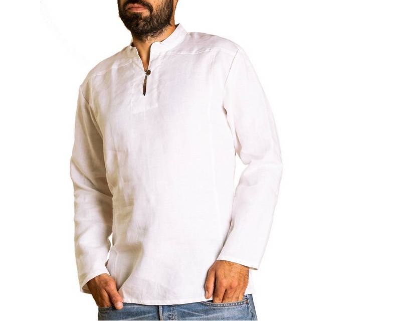 PANASIAM Kurzarmhemd Fischerhemd aus 100% Hanf mit Holzknopf für Herren leger geschnitten Bequemes Freizeithemd Fisherman Shirt auch als Kurzarmhemd von PANASIAM