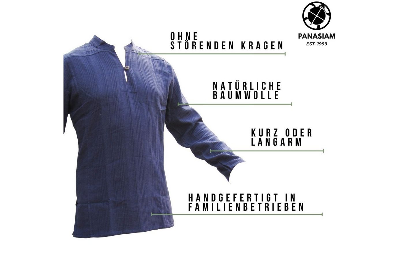 PANASIAM Langarmhemd Fischerhemd Ben aus hochwertiger Baumwolle mit Holzknopf Herren Bequemes Freizeithemd Fisherman Shirt von PANASIAM