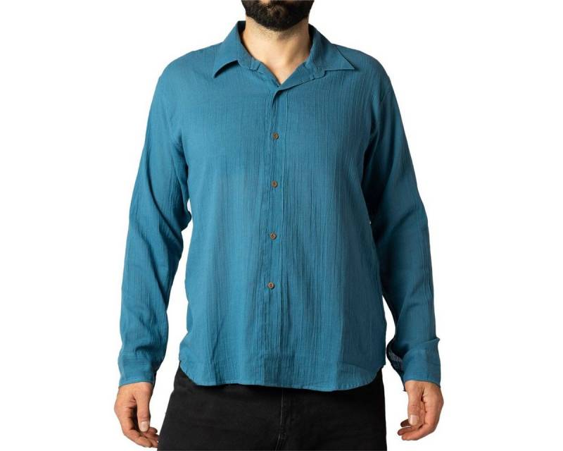 PANASIAM Langarmhemd Unisex Sommerhemd mit Kragen aus weicher reiner Baumwolle Freizeithemd für Sie & Ihn mit Holzknöpfen Wohlfühlhemd von PANASIAM