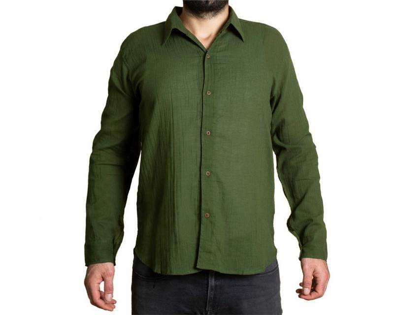 PANASIAM Langarmhemd Unisex Sommerhemd mit Kragen aus weicher reiner Baumwolle Freizeithemd für Sie & Ihn mit Holzknöpfen Wohlfühlhemd von PANASIAM