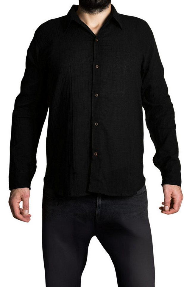 PANASIAM Langarmhemd Unisex Sommerhemd mit Kragen aus weicher reiner Baumwolle Freizeithemd für Sie & Ihn mit Holzknöpfen Wohlfühlhemd von PANASIAM