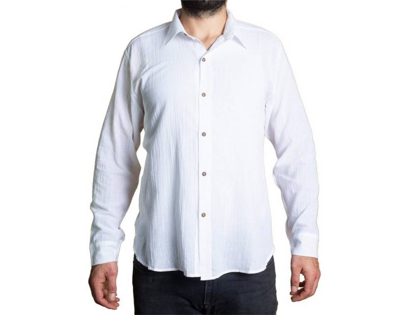 PANASIAM Langarmhemd Unisex Sommerhemd mit Kragen aus weicher reiner Baumwolle Freizeithemd für Sie & Ihn mit Holzknöpfen Wohlfühlhemd von PANASIAM