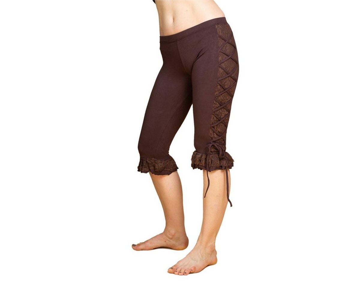 PANASIAM Leggings Goa Leggings ‘Sati‘ mit Schnüroptik und Spitzenrüschen 100% Baumwolle Caprileggings mit raffiniertem Beinabschluss Sommerleggings von PANASIAM