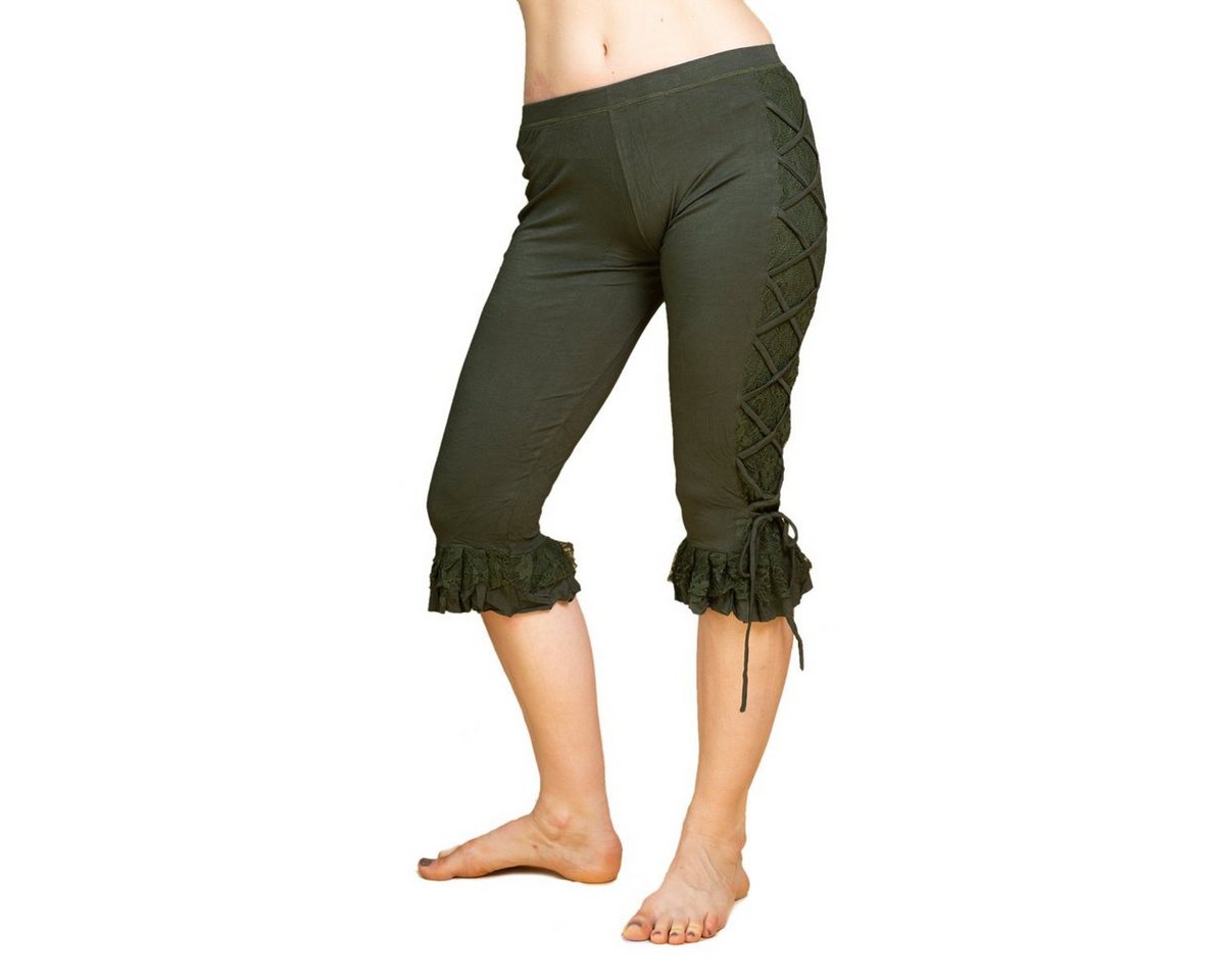 PANASIAM Leggings Goa Leggings ‘Sati‘ mit Schnüroptik und Spitzenrüschen 100% Baumwolle Caprileggings mit raffiniertem Beinabschluss Sommerleggings von PANASIAM