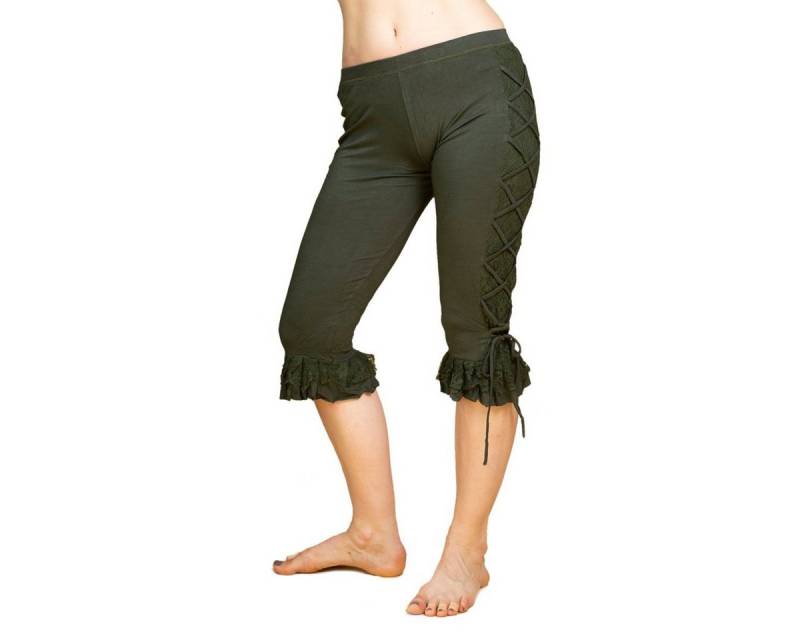 PANASIAM 3/4-Leggings Goa Leggings ‘Sati‘ mit Schnüroptik und Spitzenrüschen 100% Baumwolle Caprileggings mit raffiniertem Beinabschluss Sommerleggings von PANASIAM