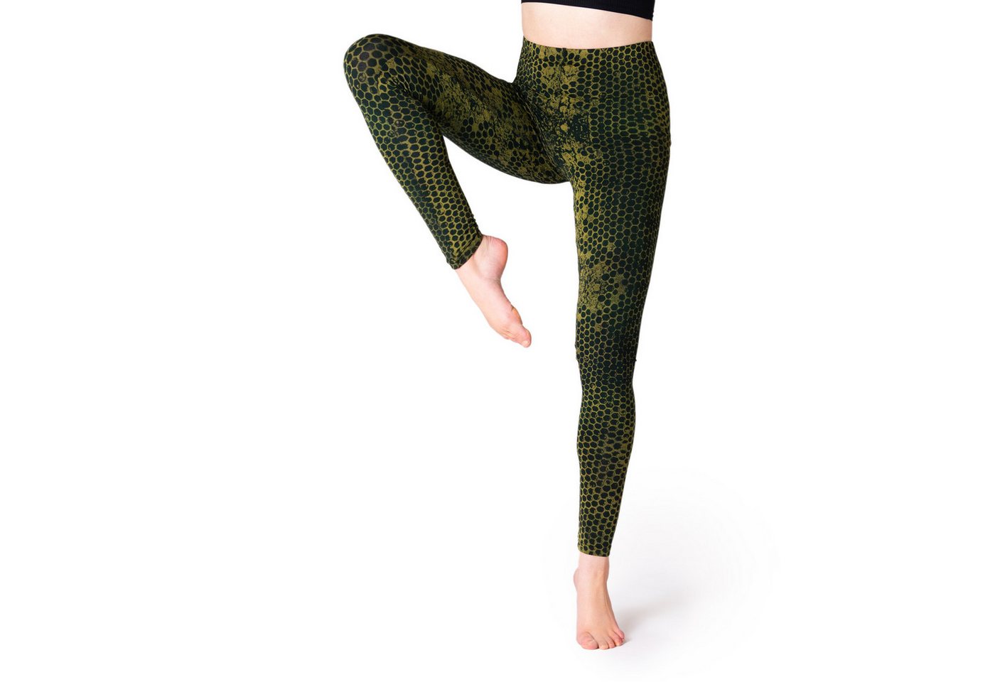 PANASIAM Leggings Unikat Batik Leggings mit Wabendesign moderner Stil lange Gym Leggings handgefertigt aus bequemer natürlicher Viskose für Yoga Sport Fitness von PANASIAM