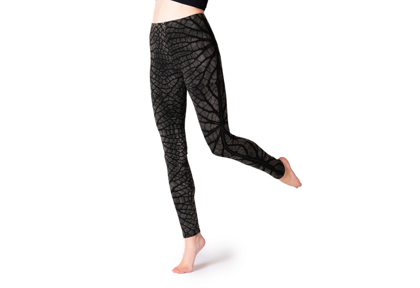 PANASIAM Leggings Unikat Batik Leggings modern mit Blattmuster elastische Stretch-Hose handgefertigt aus natürlicher Viskose lange Leggings für Yoga Sport von PANASIAM