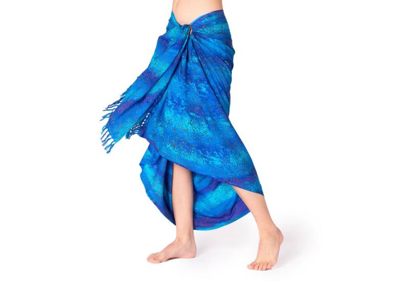 PANASIAM Pareo Sarong Wachsbatik Blautöne aus hochwertiger Viskose Strandtuch, Strandkleid Bikini Cover-up Tuch für den Strand Schultertuch Halstuch von PANASIAM