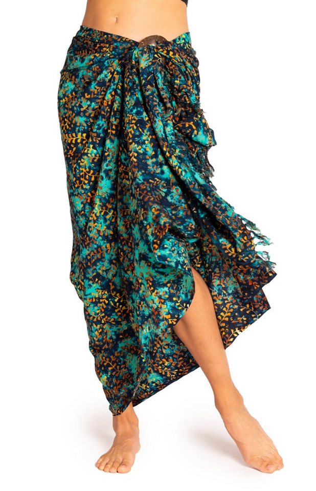 PANASIAM Pareo Sarong Wachsbatik Blautöne aus hochwertiger Viskose Strandtuch, Strandkleid Bikini Cover-up Tuch für den Strand Schultertuch Halstuch von PANASIAM