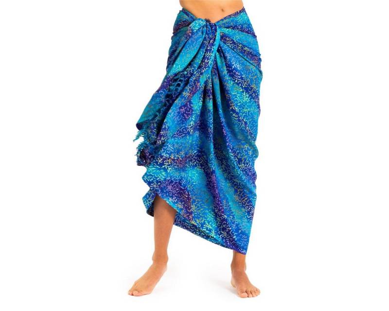 PANASIAM Pareo Sarong Wachsbatik Blautöne aus hochwertiger Viskose Strandtuch, Strandkleid Bikini Cover-up Tuch für den Strand Schultertuch Halstuch von PANASIAM