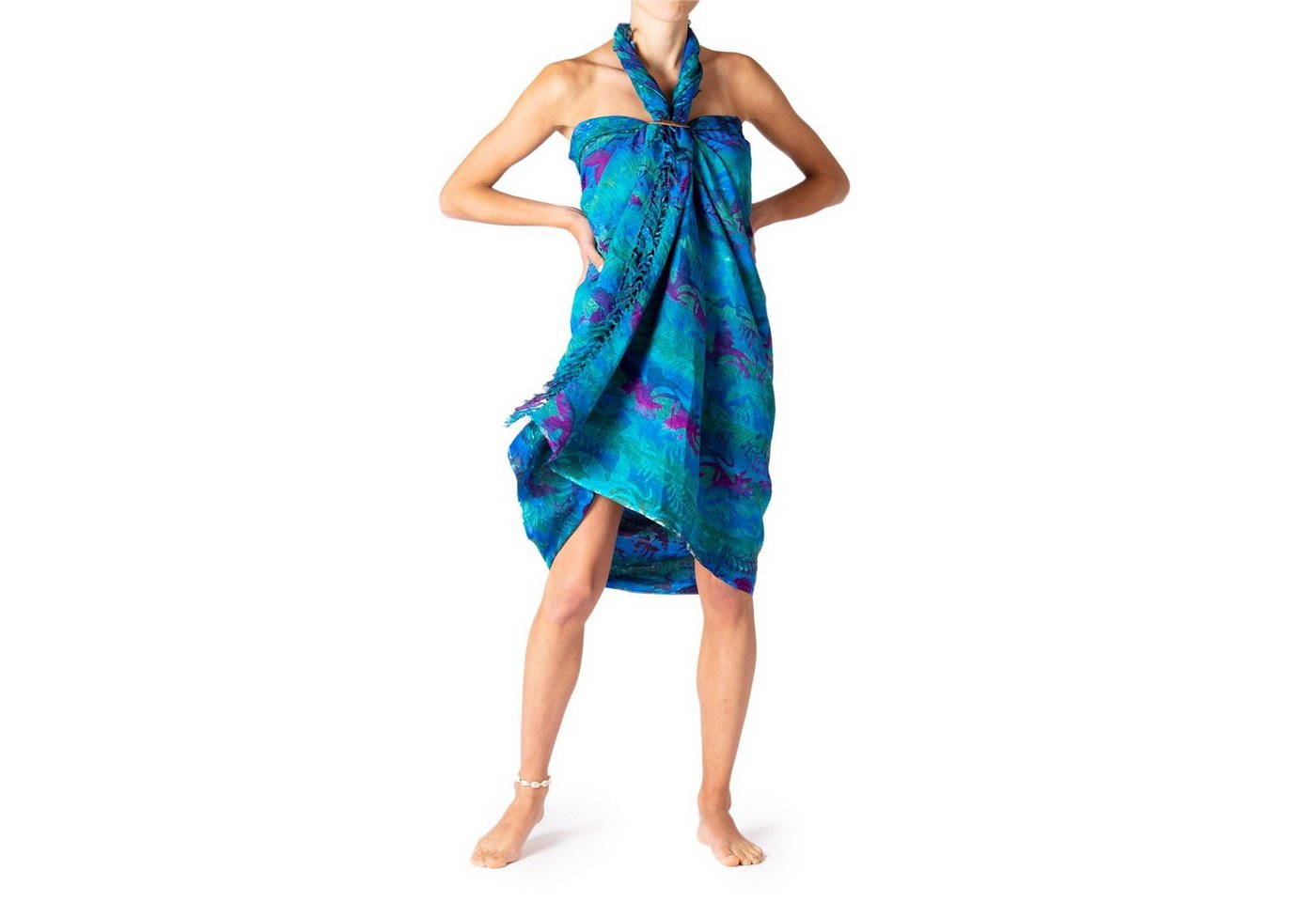 PANASIAM Pareo Sarong Wachsbatik Blautöne aus hochwertiger Viskose Strandtuch, Strandkleid Bikini Cover-up Tuch für den Strand Schultertuch Halstuch von PANASIAM