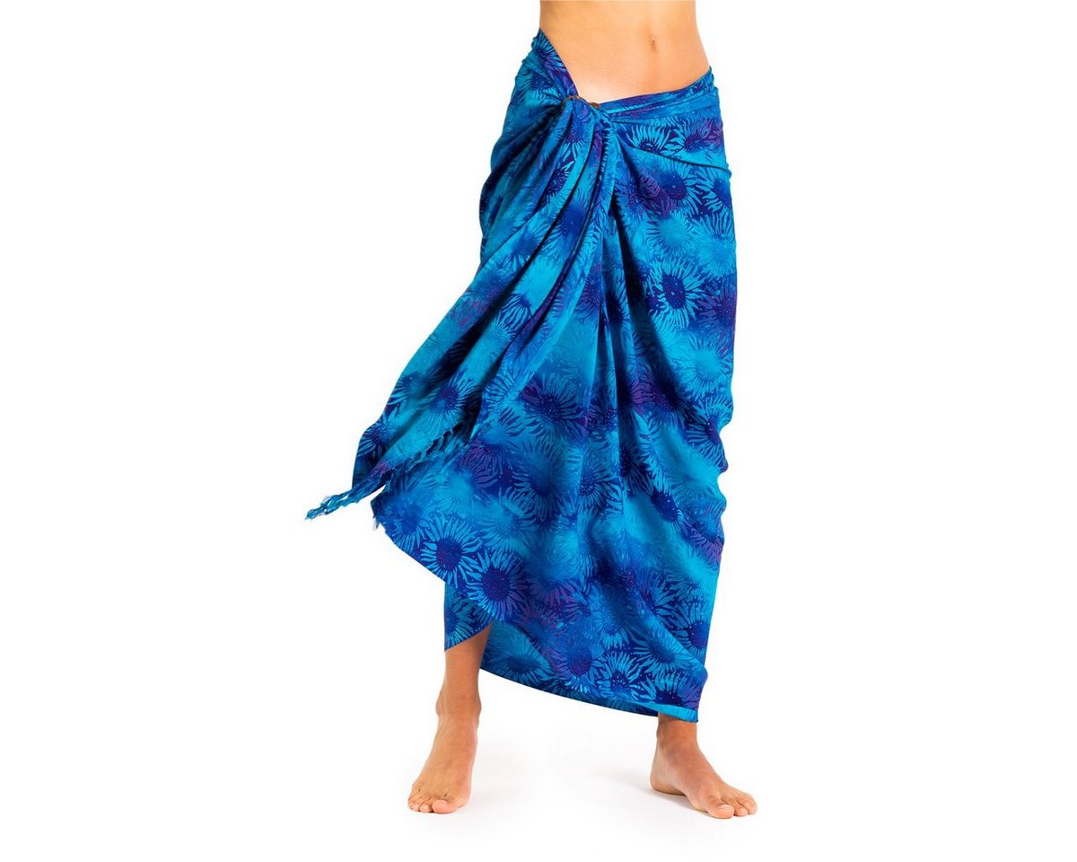 PANASIAM Pareo Sarong Wachsbatik Blautöne aus hochwertiger Viskose Strandtuch, Strandkleid Bikini Cover-up Tuch für den Strand Schultertuch Halstuch von PANASIAM