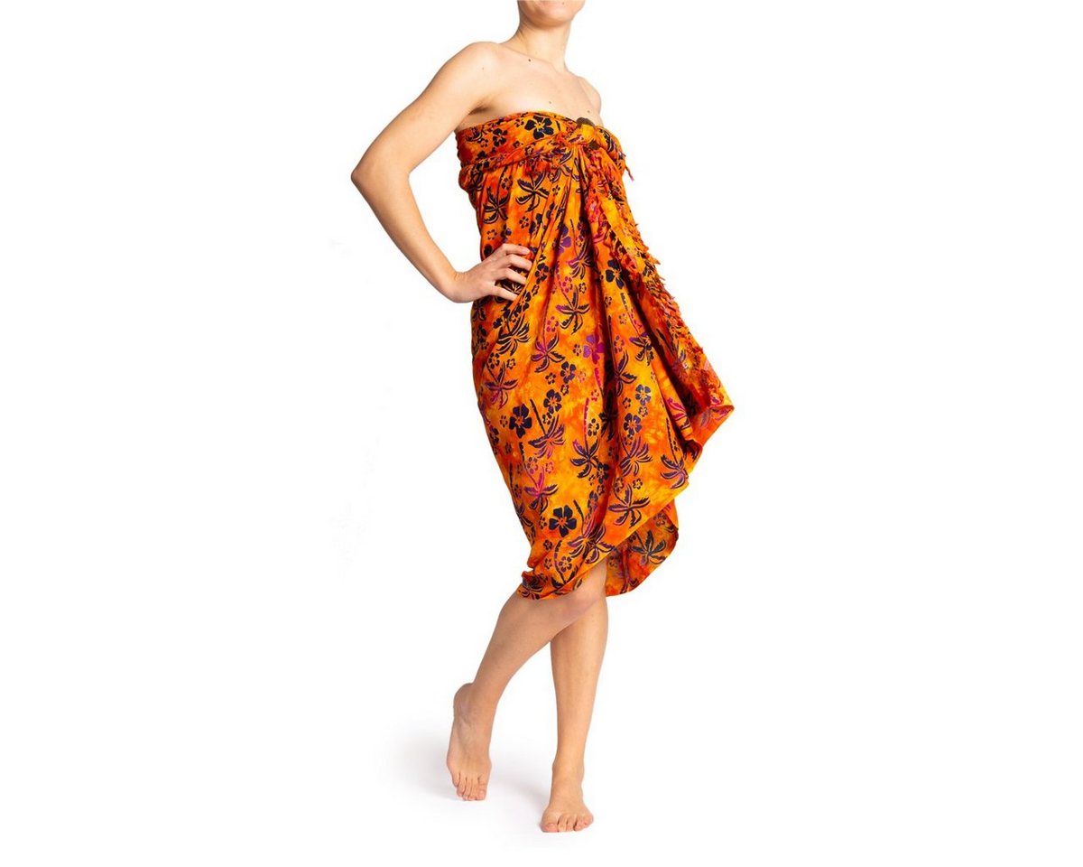 PANASIAM Pareo Sarong Wachsbatik Orangetöne aus hochwertiger Viskose Strandtuch, Strandkleid Bikini Cover-up Tuch für den Strand Schultertuch Halstuch von PANASIAM