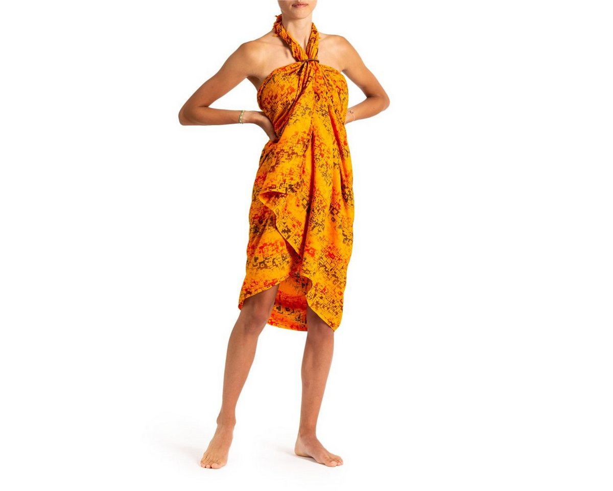 PANASIAM Pareo Sarong Wachsbatik Orangetöne aus hochwertiger Viskose Strandtuch, Strandkleid Bikini Cover-up Tuch für den Strand Schultertuch Halstuch von PANASIAM