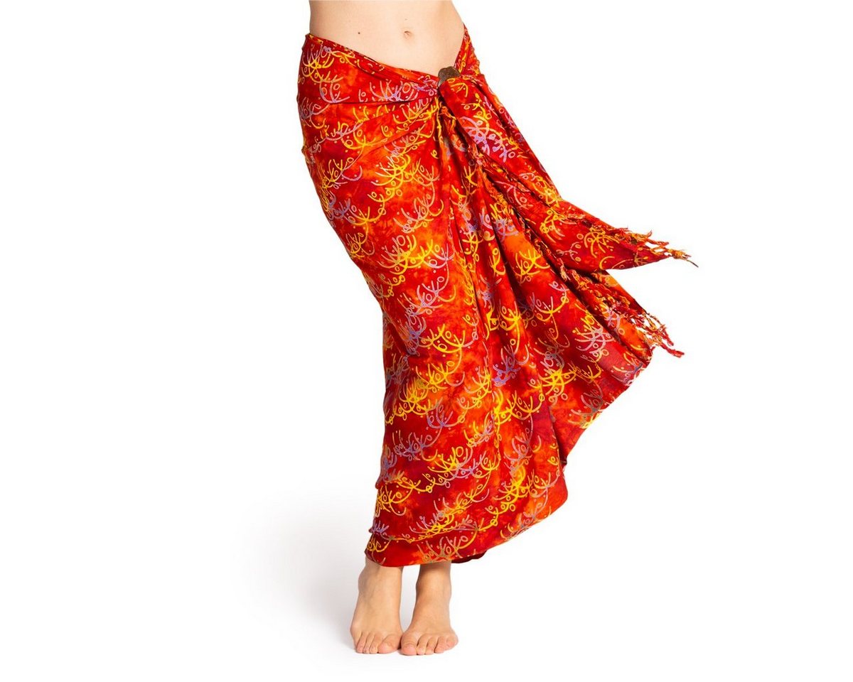 PANASIAM Pareo Sarong Wachsbatik Orangetöne aus hochwertiger Viskose Strandtuch, Strandkleid Bikini Cover-up Tuch für den Strand Schultertuch Halstuch von PANASIAM