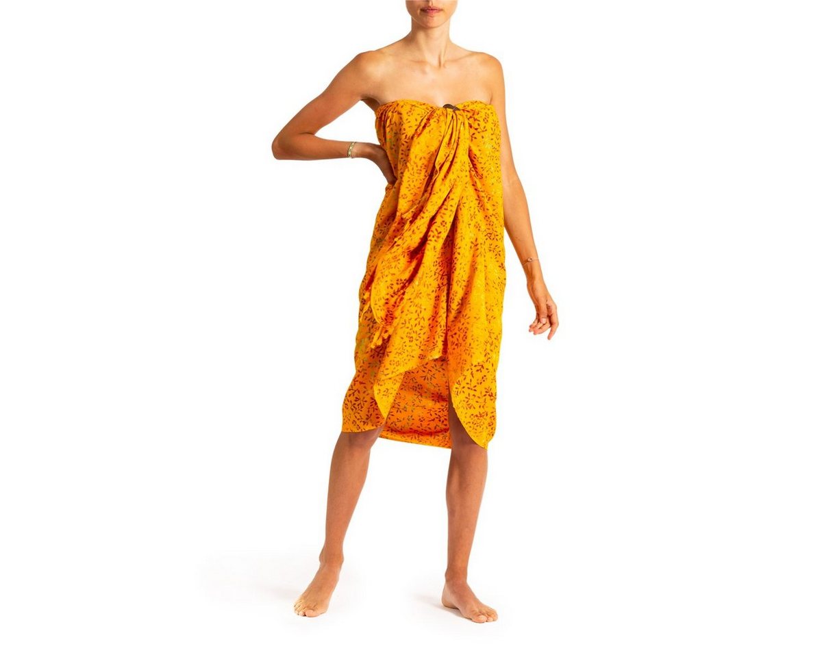 PANASIAM Pareo Sarong Wachsbatik Orangetöne aus hochwertiger Viskose Strandtuch, Strandkleid Bikini Cover-up Tuch für den Strand Schultertuch Halstuch von PANASIAM