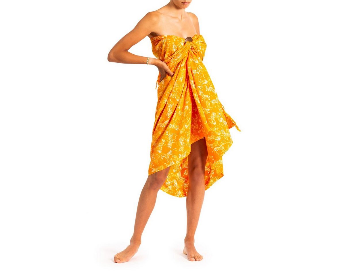 PANASIAM Pareo Sarong Wachsbatik Orangetöne aus hochwertiger Viskose Strandtuch, Strandkleid Bikini Cover-up Tuch für den Strand Schultertuch Halstuch von PANASIAM