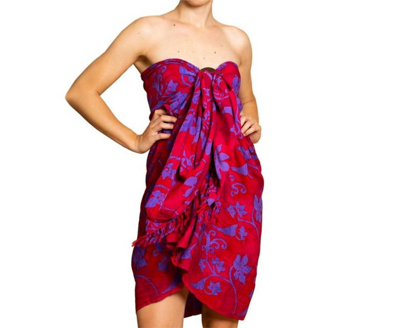 PANASIAM Pareo Sarong Wachsbatik Rottöne aus hochwertiger Viskose Strandtuch, Strandkleid Bikini Cover-up Tuch für den Strand Schultertuch Halstuch von PANASIAM