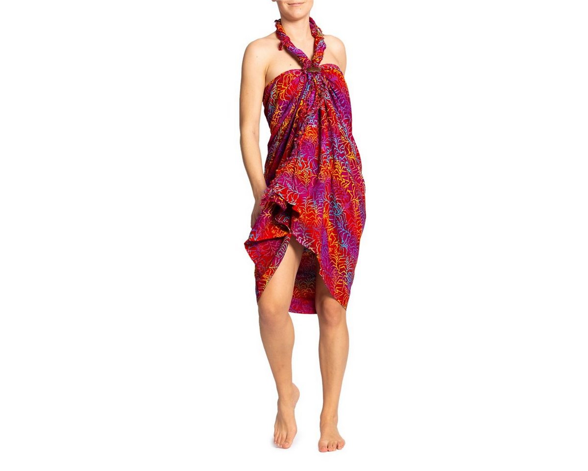 PANASIAM Pareo Sarong Wachsbatik Rottöne aus hochwertiger Viskose Strandtuch, Strandkleid Bikini Cover-up Tuch für den Strand Schultertuch Halstuch von PANASIAM