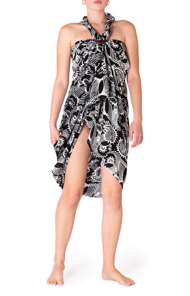 PANASIAM Pareo Sarong Wachsbatik schwarz-weiß aus hochwertiger Viskose Strandtuch, Strandkleid Bikini Cover-up Tuch für den Strand Schultertuch Halstuch von PANASIAM