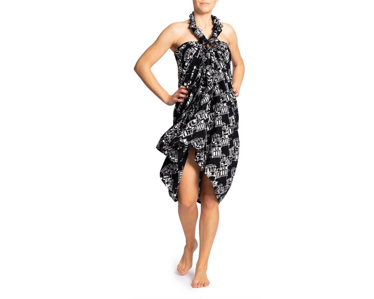 PANASIAM Pareo Sarong Wachsbatik schwarz-weiß aus hochwertiger Viskose Strandtuch, Strandkleid Bikini Cover-up Tuch für den Strand Schultertuch Halstuch von PANASIAM