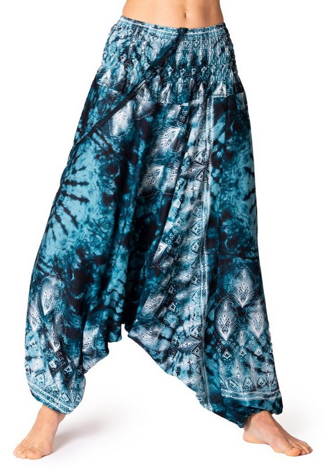 PANASIAM Pumphose Aladinhose Batik Optik Haremshose aus 100% natürlicher Viskose farbenfrohe Freizeithose bequeme Sommerhose Pumphose Pluderhose von PANASIAM