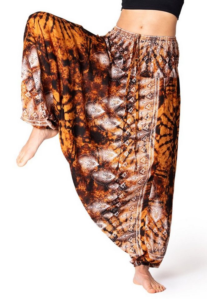 PANASIAM Haremshose Aladinhose Batik Optik Haremshose aus 100% natürlicher Viskose farbenfrohe Freizeithose bequeme Sommerhose Pumphose Pluderhose von PANASIAM