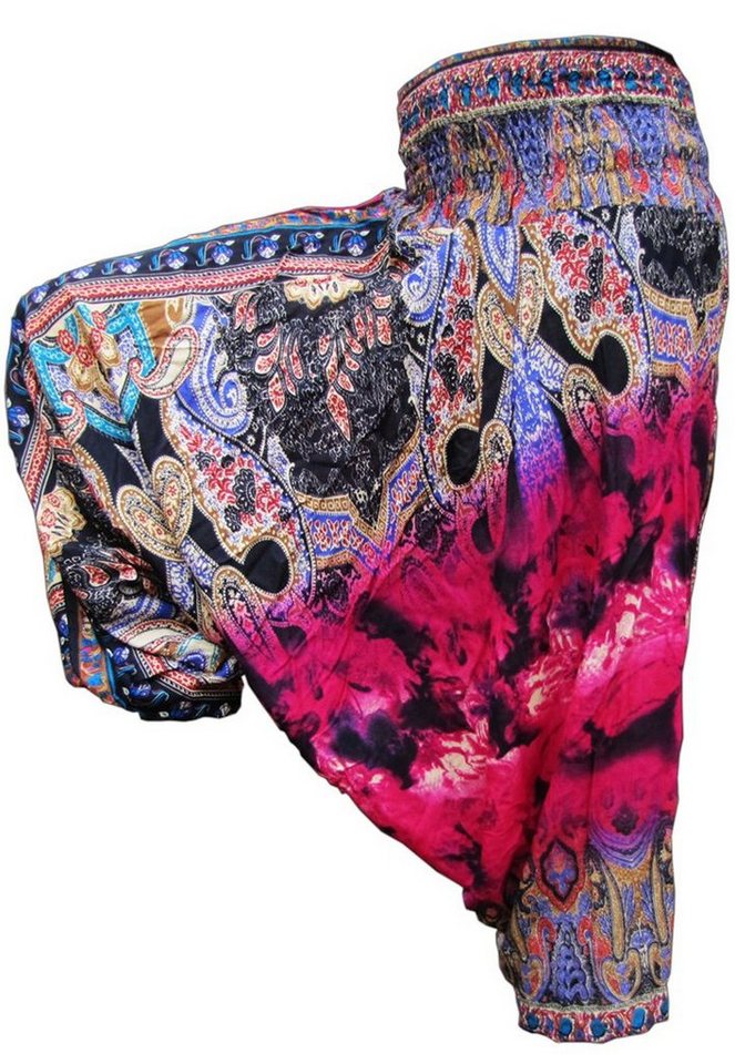 PANASIAM Relaxhose Aladinhose Batik Optik Haremshose aus 100% natürlicher Viskose farbenfrohe Freizeithose bequeme Sommerhose Pumphose Pluderhose von PANASIAM