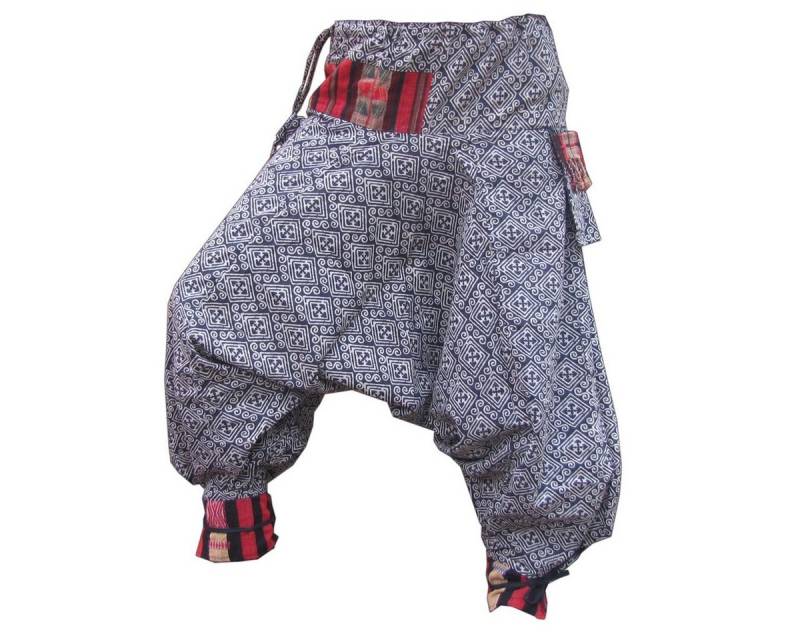 PANASIAM Pumphose Aladinhose Handarbeit mit farbigen Bündchen aus grob gewebter Baumwolle Haremshose Freizeithose Pluderhose von PANASIAM