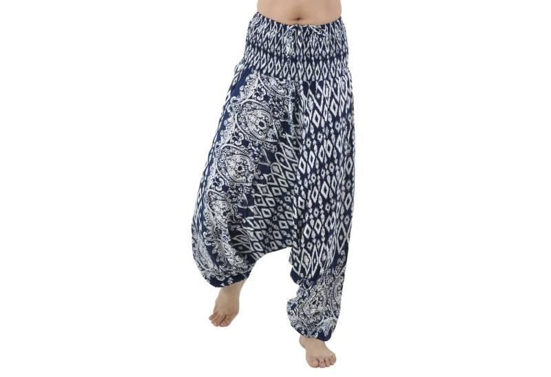 PANASIAM Haremshose Aladinhose aus 100% Viskose weite Sommerhose mit Gummibund Buddha Hose Haremshose loosefit Relaxhose im Lao Tribe Design Pumphose Pluderhose von PANASIAM