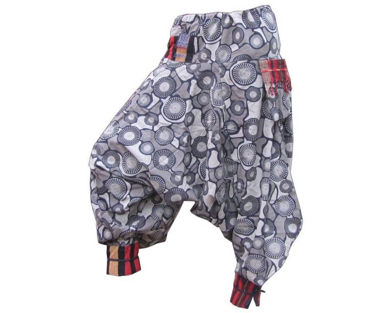 PANASIAM Pumphose Aladinhose Handarbeit mit farbigen Bündchen aus grob gewebter Baumwolle Haremshose Freizeithose Pluderhose von PANASIAM
