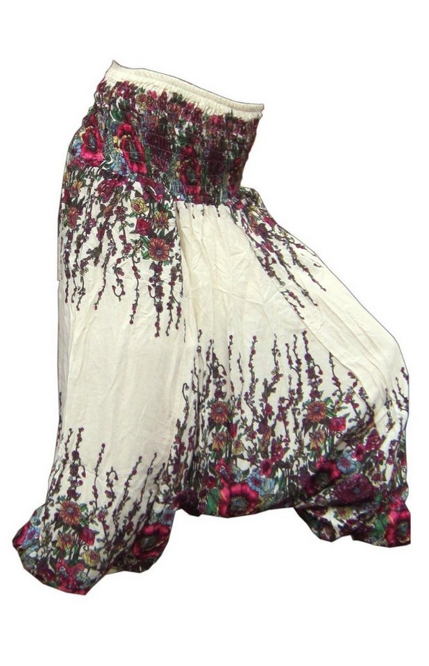 PANASIAM Pumphose Aladinhose mit Blumenmuster aus 100% natürlicher Viskose Haremshose lockere Loungewear weite Pumphose Freizeithose für Alltag Meditation von PANASIAM