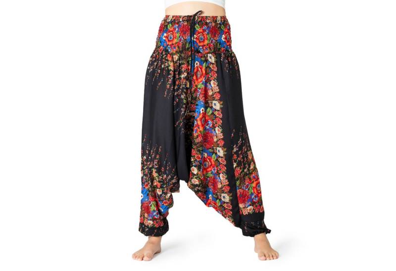 PANASIAM Pumphose Aladinhose mit Blumenmuster aus 100% natürlicher Viskose Haremshose lockere Loungewear weite Pumphose Freizeithose für Alltag Meditation von PANASIAM