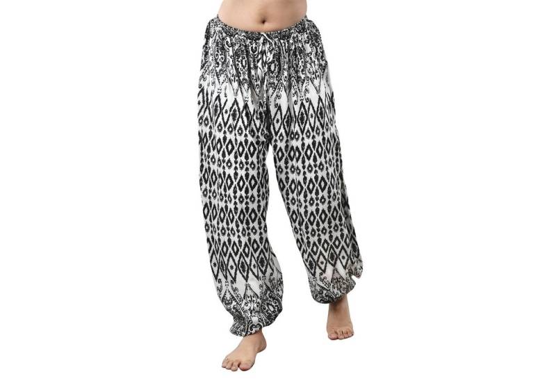 PANASIAM Relaxhose Loosefit Muckhose aus 100% Viskose Haremshose Jogger im Lao Tribe Stil weite Sommerhose Unisex Aladinhose Schlupfhose Strandhose mit Taschen von PANASIAM