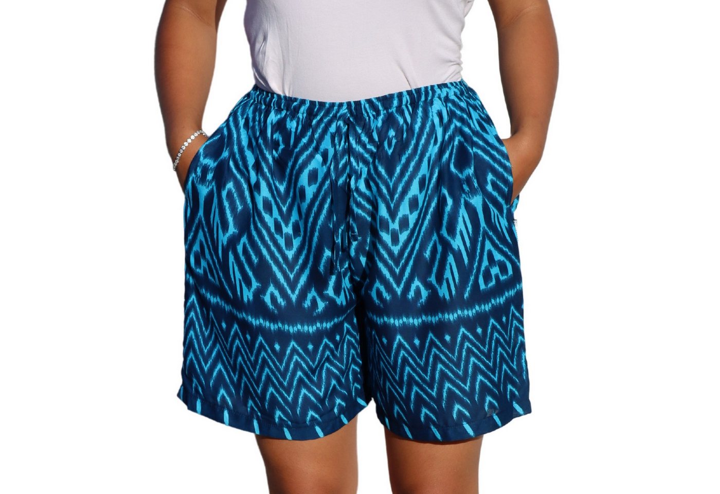 PANASIAM Shorts kurze Hose Damen Shorts Sweatshort aus 100% Viskose Stoffhose Wellness gemusterte Sommerhose mit Kordelzug und Taschen leichte Strandshort von PANASIAM