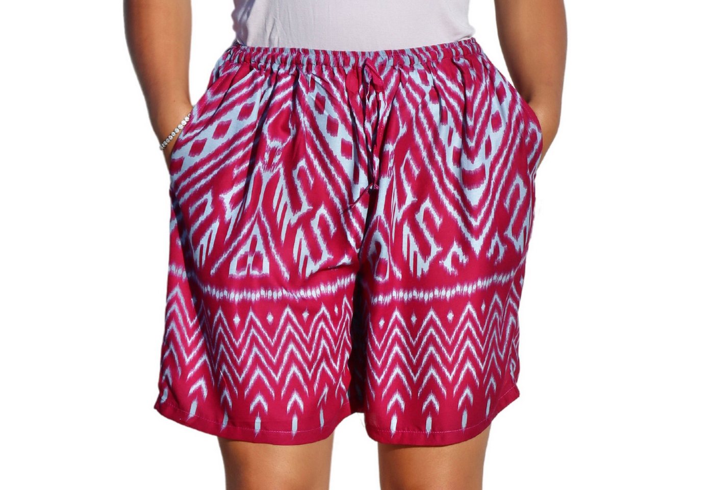PANASIAM Shorts kurze Hose Damen Shorts Sweatshort aus 100% Viskose Stoffhose Wellness gemusterte Sommerhose mit Kordelzug und Taschen leichte Strandshort von PANASIAM