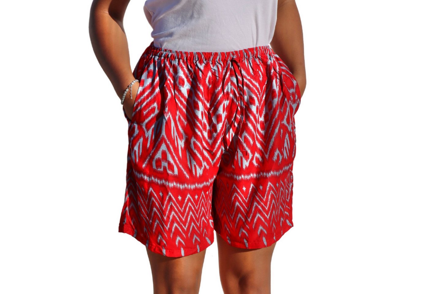 PANASIAM Shorts kurze Hose Damen Shorts Sweatshort aus 100% Viskose Stoffhose Wellness gemusterte Sommerhose mit Kordelzug und Taschen leichte Strandshort von PANASIAM