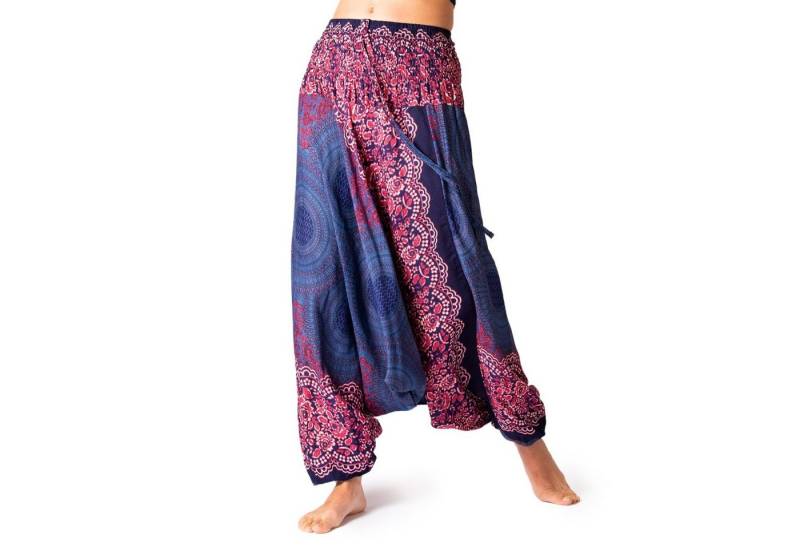 PANASIAM Relaxhose Aladinhose im schönen Peacock Design Haremshose aus 100% natürlicher Viskose auch als Overall tragbar Damen Pumphose bequeme Freizeithose von PANASIAM